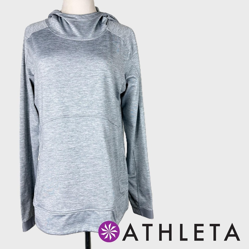 Athleta Stowe Hoodie Gray Heathered Reflective Pullover Sweatshirt Womens Large